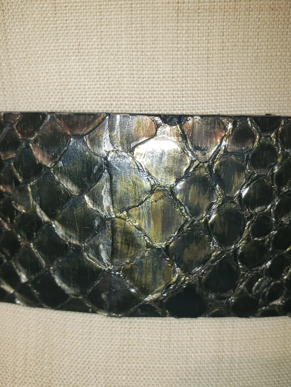PreOwned Super Rare Huge Swarovski Crystal Buckle Metallic Green Python Belt